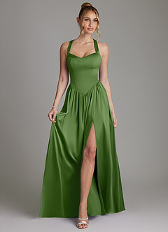 Azazie Francis Bridesmaid Dresses Basil A-Line Corset Stretch Satin Dress image3