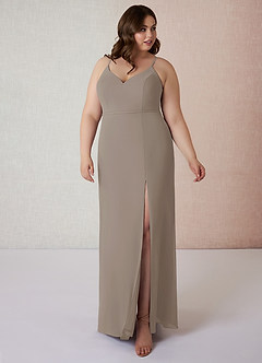 Azazie Blink Final Sale Taupe Sheath V-Neck Chiffon Dress image8