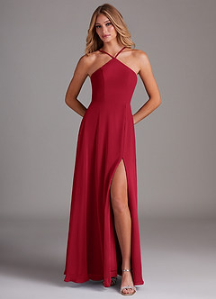 Azazie Bailey Abiti da Damigella Abito A-Line in Chiffon con Scollo Halter e Spacco Laterale Scarlatto image5