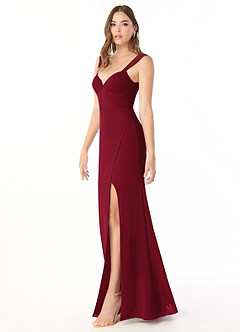 Azazie Audre Brautjungfernkleider Meerjungfrau-Linie Plissee Chiffon Kleid Burgunderrot image3