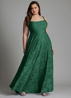 Azazie Shaude Bridesmaid Dresses Dark Green A-Line Pleated Floral Burnout Dress image12