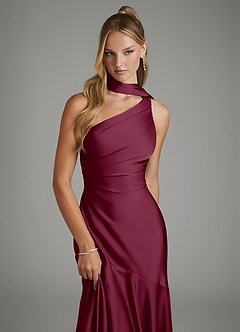 Azazie Amara Bridesmaid Dresses Mulberry Mermaid One Shoulder Stretch Satin Dress image6