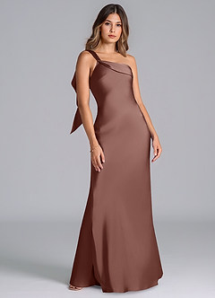 Azazie Driea Bridesmaid Dresses Espresso Mermaid One Shoulder Stretch Satin Dress image7