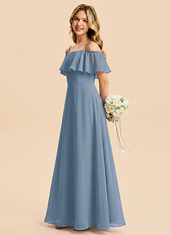 Azazie Maggie Junior Dusty Blue A-Line Off the Shoulder Chiffon Dress image3