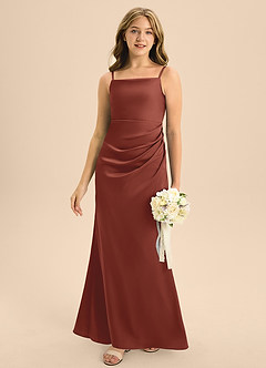 Azazie Renna Junior Auburn A-Line Pleated Stretch Satin Dress image5