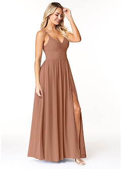 Azazie Dominic Bridesmaid Dresses Bronzer A-Line V-Neck Pleated Chiffon Dress image4