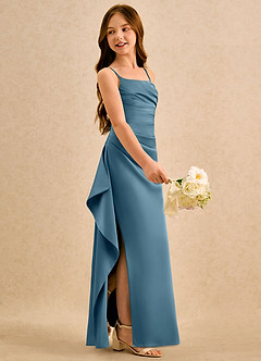 Azazie Cannoli Girls Formal Sukienki dla dziewczynek sypiących kwiaty Linia A Pofałdowany Satyna elastyczna Długość podłogi Sukienka image5