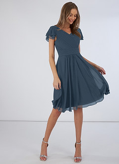 Azazie Hadley Kleider zum Anprobieren zu Hause A-Linie Plissee Chiffon Knielang Kleider image3