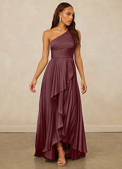 Christian Siriano Bridal for Azazie 1008 Bridesmaid Dresses Sangria A-Line One Shoulder Stretch Satin Dress image3