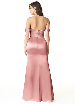Azazie Liv Robes de demoiselle d'honneur Robe Fourreau Convertible en Satiné métallisé Épaule décolletée Rose Poussiéreuse image3