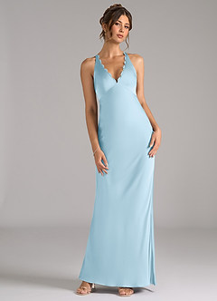 Azazie Tianna Bridesmaid Dresses Sky Blue A-Line Stretch Satin Dress image4