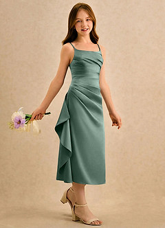 Azazie Canna Girls Formal vestidos de niña de las flores Vestido de Eucalipto de Satén Elástico de Corte en A con Plisado image3