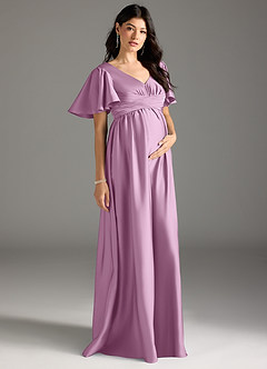 Azazie Verna vestidos de dama de honor de maternidad Vestido de Corte En A Volante Hasta el suelo Satén Elástico image5
