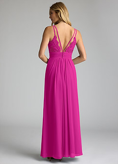 Azazie Maren Allure Vestidos de damas de honor Vestido de Fucsia de Gasa de Corte en A con Cuello en V Encaje image5