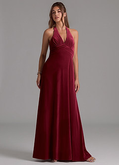 Azazie Tessie Bridesmaid Dresses Burgundy A-Line Pleated Velvet Dress image4