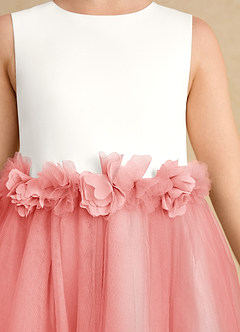 Azazie Louisa Flower Girl Dresses Ivory Coral A-Line Sleeveless Tulle Dress image6