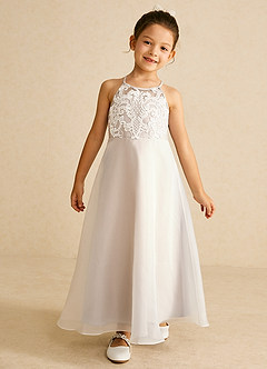 Azazie Ladybug Vendita Finale Abito A-Line in Organza Pizzo Alabastro Bianco image2