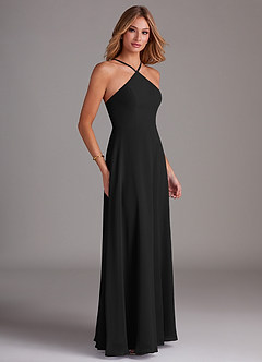 Azazie Bailey Brautjungfernkleider A-Linie Halter Seitenschlitz Chiffon Kleid Schwarz image6