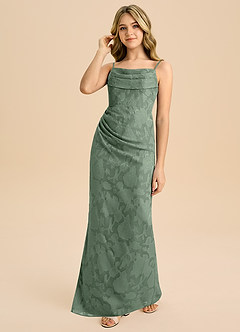 Azazie Mai Junior Etui Plissee Blumen-Burnout Kleid Matcha image6