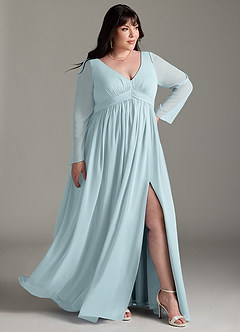 Azazie Teton Maternity Bridesmaid Dresses A-Line Long Sleeve Chiffon Floor-Length Dress image11