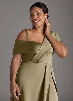 Azazie Milton Mother of the Bride Dresses Moss Green A-Line Pleated Stretch Satin Dress image14