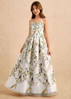 Azazie Lark Girls Formal Sukienki dla dziewczynek sypiących kwiaty Linia A Pofałdowany Sznurówka Długość podłogi Sukienka image3