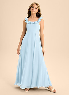 Azazie Callie Junior Sky Blue A-Line Ruched Chiffon Dress image5