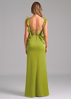 Azazie Jessamine Bridesmaid Dresses Lemongrass Sheath Corset Stretch Satin Dress image6