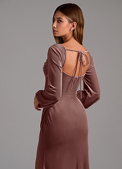 Azazie Charissa Bridesmaid Dresses Espresso Sheath Long Sleeve Velvet Dress image2