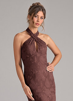 Azazie Marlissa Final Sale Dusty Blue Sheath Pleated Floral Burnout Dress image4