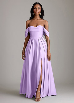 Azazie Loisa Abiti da Damigella Abito A-Line in Raso Elasticizzato a Spalla Scoperta Lilla image7