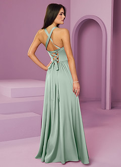 Barbie ♥ Azazie Brautjungfernkleider A-Linie mit Taschen Stretch-Satin Kleid Agave image2
