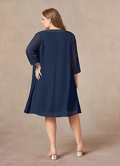 Azazie Shirley Mother of the Bride Dresses Dark Navy A-Line Scoop Pleated Chiffon Dress image9