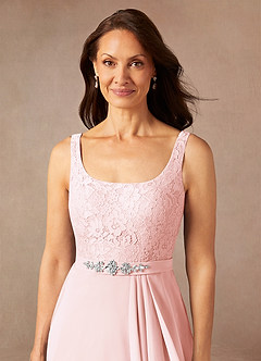 Azazie Ainsling Mother of the Bride Dresses Blushing Pink A-Line Square Neckline Lace Chiffon Dress image10