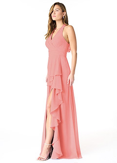 Azazie Aviv Bridesmaid Dresses Coral A-Line Pleated Chiffon Dress image3