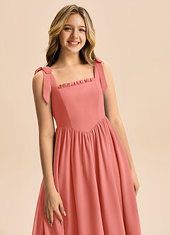 Azazie Delia Junior Robe Trapèze en Mousseline de soie Arc Rose Saumon image2