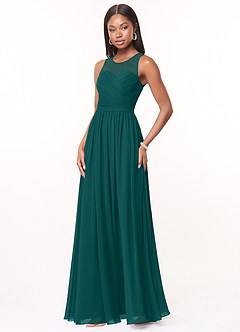 Azazie Nina Brautjungfernkleider A-Linie Plissee Chiffon Kleid Pfau image4