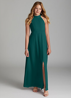Azazie Clarice Junior Peacock A-Line Side Slit Chiffon Dress image4