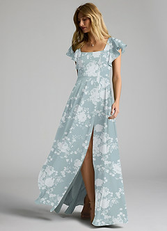 Azazie Bondi Bridesmaid Dresses Powder Blue Floral A-Line Bow Stretch Satin Dress image6