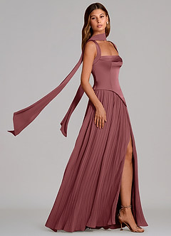 Azazie Stephanie Bridesmaid Dresses Amethyst A-Line Pleated Stretch Satin Dress image3