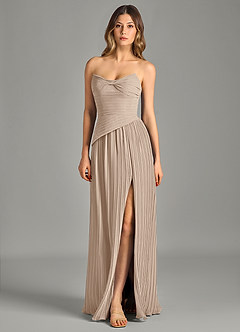 Azazie Becka Bridesmaid Dresses Taupe A-Line Strapless Chiffon Dress image3