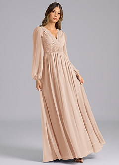 Azazie Palerma Brautjungfernkleider A-Linie Langarm Chiffon Kleid Englisches Rosa image4