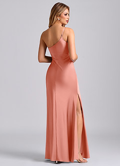Azazie Marseli Bridesmaid Dresses Coral Mermaid One Shoulder Stretch Satin Dress image2