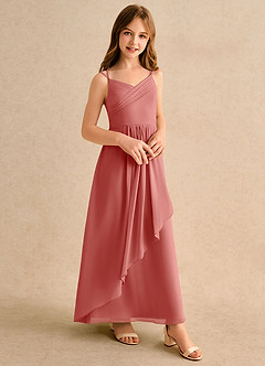 Azazie Zaida Girls Formal Blumenmädchenkleider A-Linie Plissee Chiffon Kleid Antike Rose image5