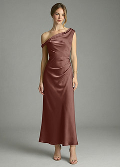 Azazie Emerson Brautjungfernkleider Meerjungfrau-Linie Schulterfrei Stretch-Satin Kleid Espresso image5