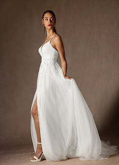Azazie Nikita Wedding Dresses Diamond White A-Line Sequins Tulle Dress image3