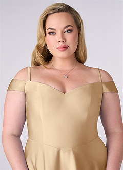 Barbie ♥ Azazie Bridesmaid Dresses Champagne A-Line Off the Shoulder Stretch Satin Convertible Dress image7