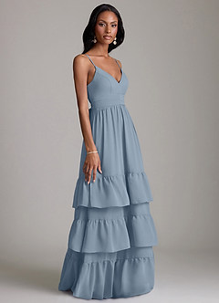 Azazie Nathalia 신부 들러리 드레스 A라인 셔링 쉬폰 바닥 길이 드레스 image6