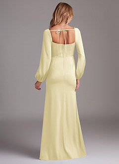 Azazie Charissa Bridesmaid Dresses Lemon Sorbet Sheath Long Sleeve Stretch Satin Dress image8