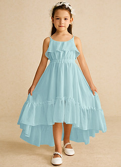 Azazie Karmen Flower Girl Dresses Sea Glass A-Line Ruched Chiffon Dress image1